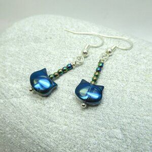 Blue cat earrings